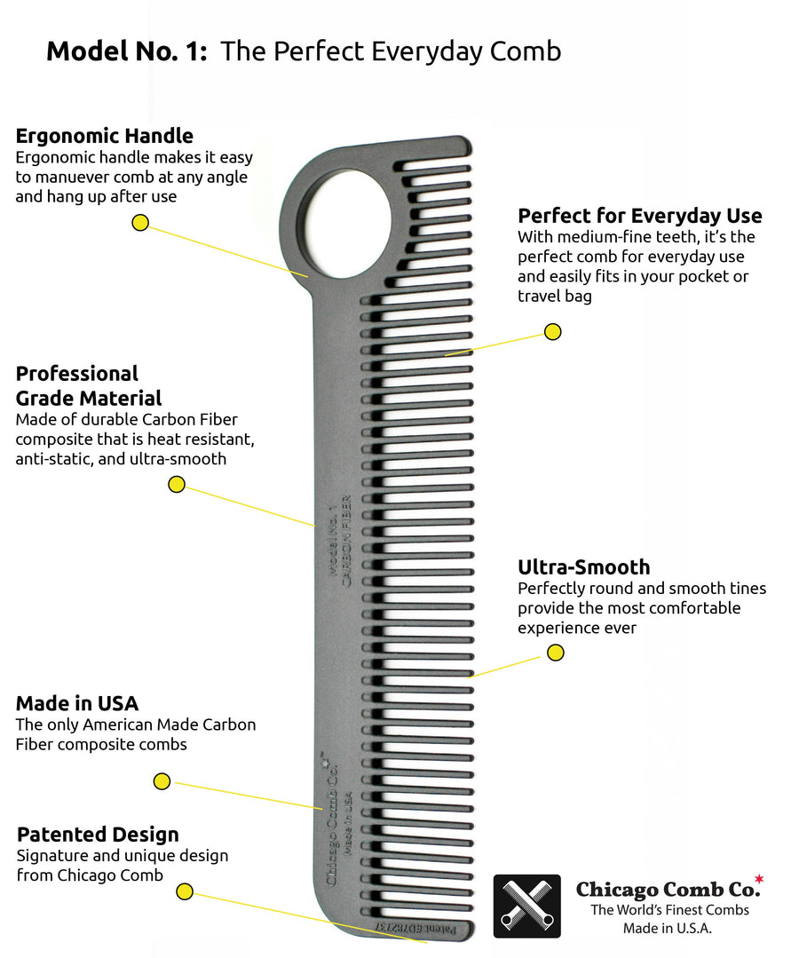 Chicago Comb Co. Model No. 1 Carbon Fiber Comb